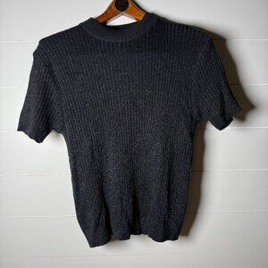 Baxter Wells Women's Black Metallic XL Short Sleeve Sweater